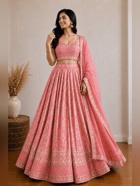 Peach/Pink Dola Silk Jacquard Lehenga Choli Set